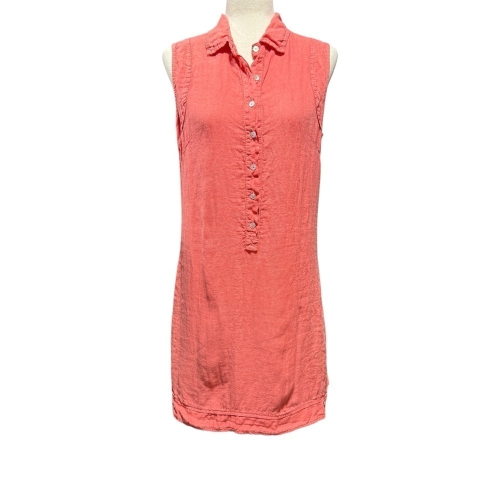 Lina Tomei Italian Linen Pink‎ Coral Button-Up Dress Size S Beach Lightweight